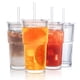 thumbnail image 1 of Juego de vasos de vidrio INSETLAN acanalados de 600 ml con tapas y pajitas, 4 unidades, 1 of 9