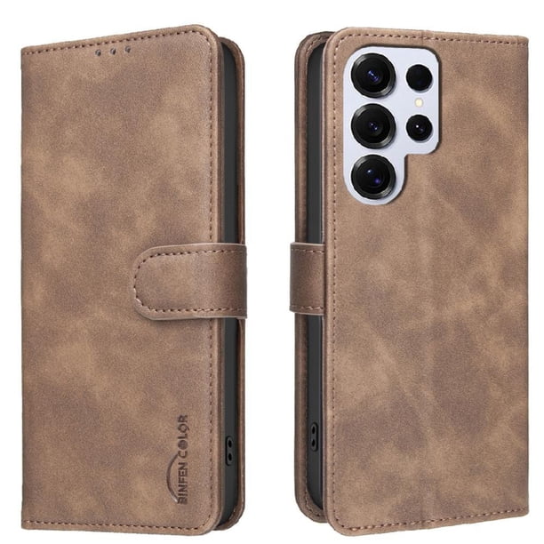 Funda Billetera para Samsung Galaxy S23 Ultra Protección RFID y Soporte Ajustable Marrón