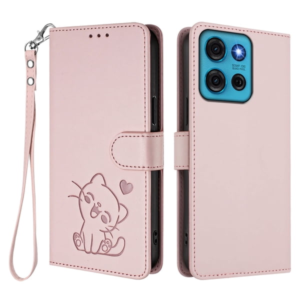Funda Volteable con Diseño de Gato para Motorola MOTO G75 5G, Rosa