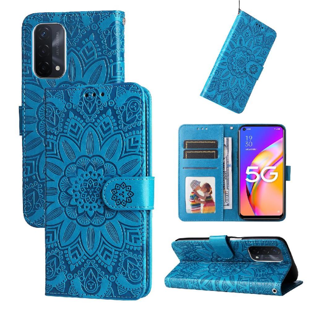 Funda Tipo Cartera Foxdock Para Oppo A74 5G , Diseño Girasol En Relieve, Cuero Pu, Cierre Magnético, Soporte Y Tarjetero