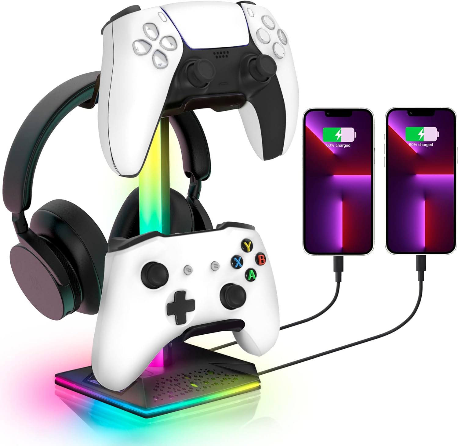 Soporte Para Control Gamer Aaronmei Rgb Con 2 Usb Y 1 Carga Tipo-C