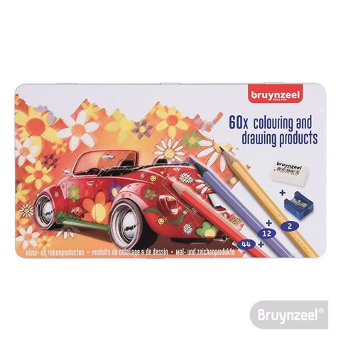 Bruynzeel - Lapices Hexagonales 58 Colores + Sacapuntas + Goma De Borrar