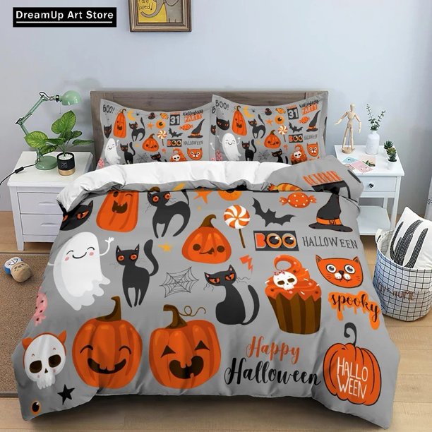 Skull Halloween Bats Skull Bedding Set Cute Quilt Cover Bed Cover With Pillowcase Boys Adult Home
