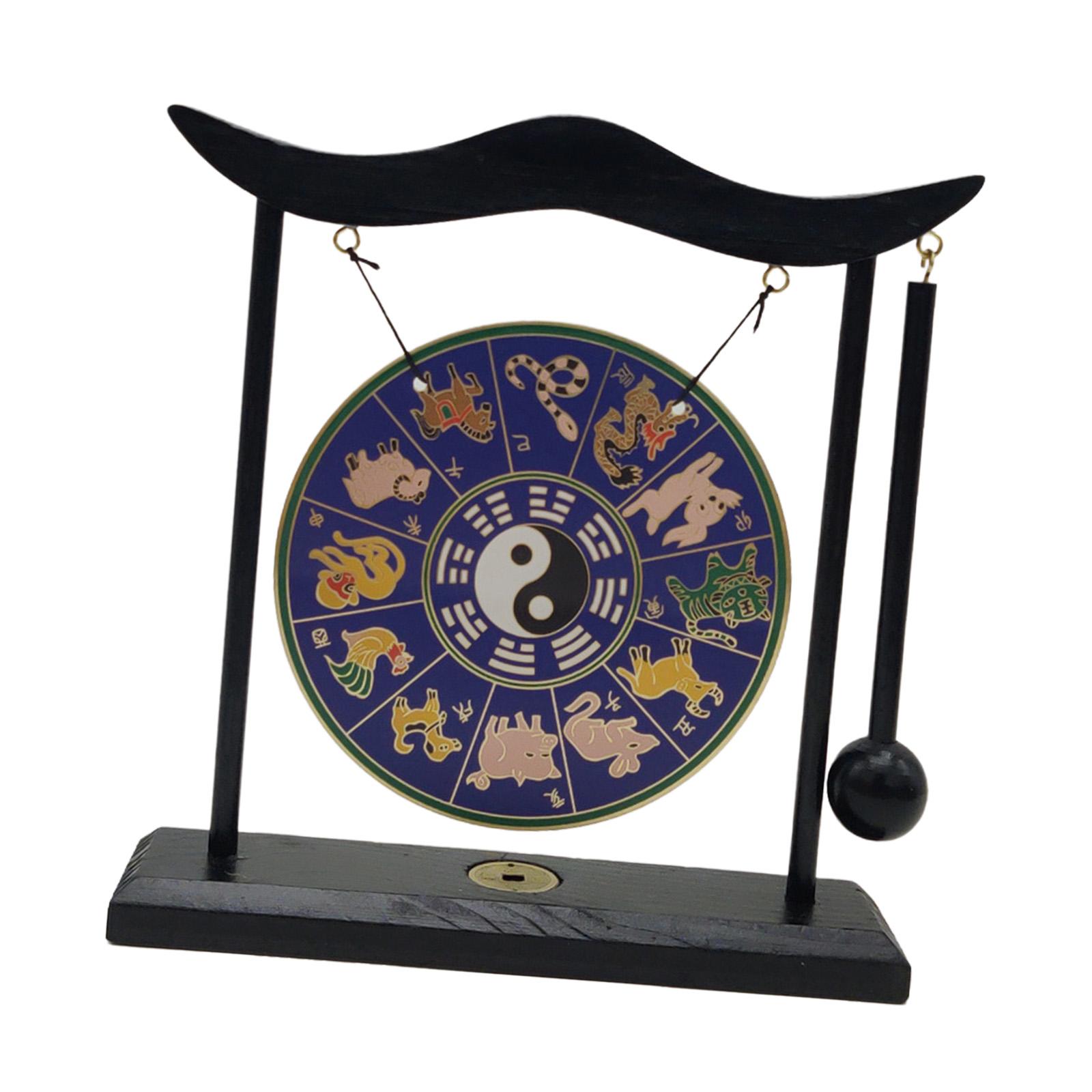 Magideal - Cobre Gong Adorno Asiático Gong Campana Mini Campanas De Viento Latón Feng Shui Escritorio Gong Cobre Chino Gong Con Soporte Para Mesa Decoración Para Estilo F