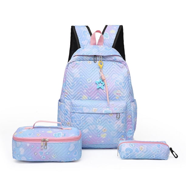 Girl Flower Printed Primary Junior High University Bookbag Lunch Bag Pencil Case 3pcs Backpack Sets Youth School Backpacks
