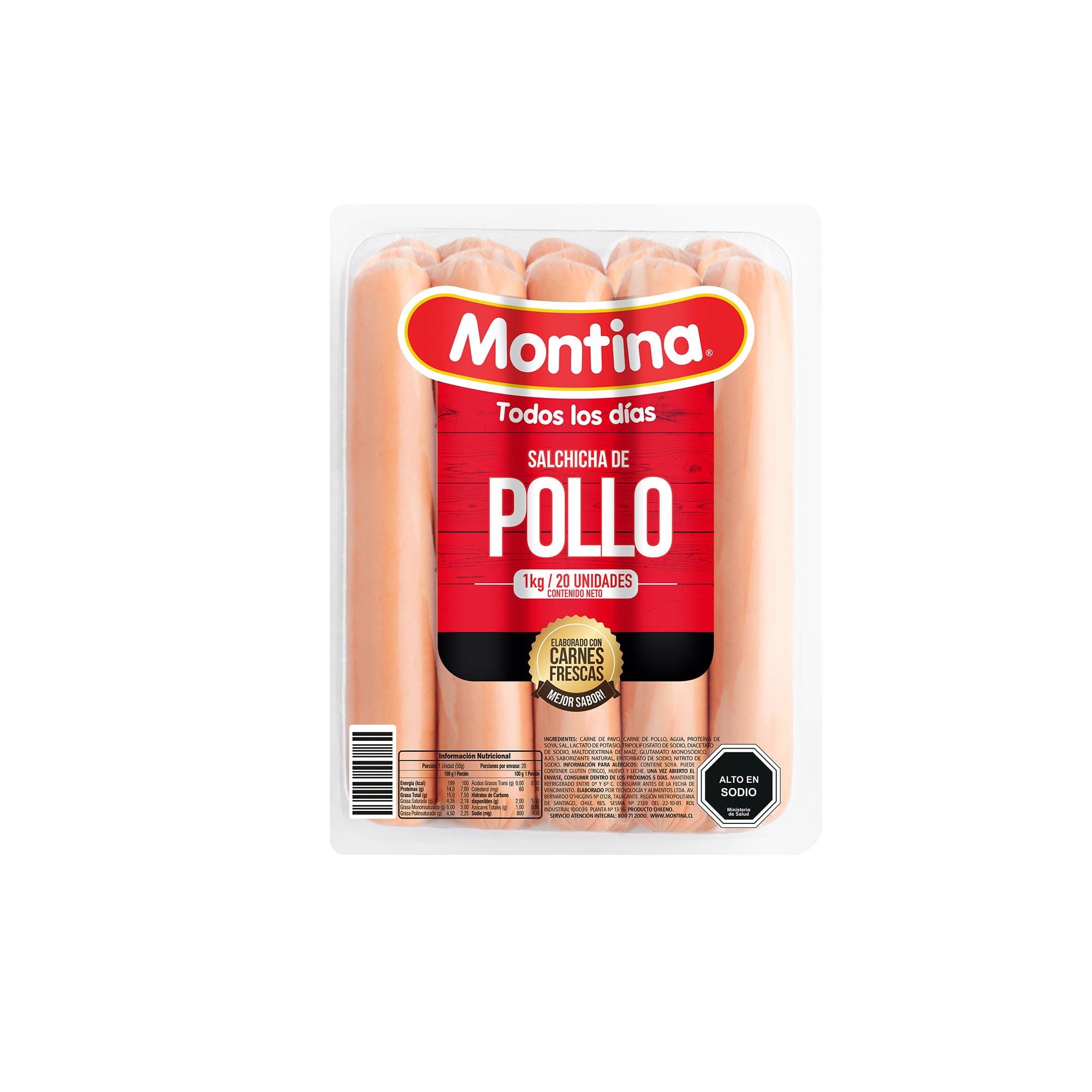 Salchichas De Pollo Display (20 Un) 1 Kg Montina