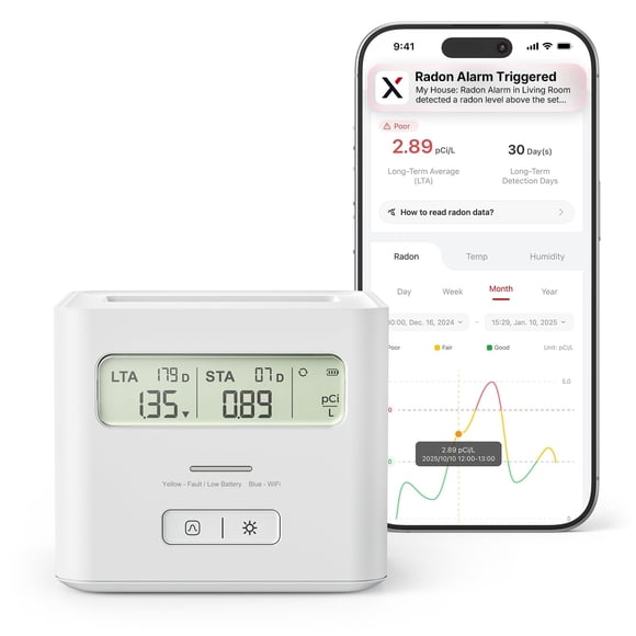 Detector de radón X‑Sense XR0A‑iR Wi‑Fi con aplicación y batería de 2 años