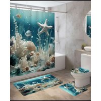 Mylhogar - Juego 5 Piezas Con Cortina De Baño De Tela Poliéster Y Forro De Ducha De Plástico