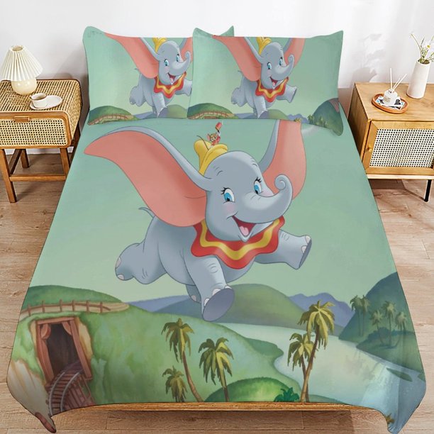 Dumbo 3 Piece Comforter Bedding 1 Set Super Soft Quilt Cover with 2 Pillowcases Funny Merch Movie Fans Gifts for Girls Boys Kids Adults