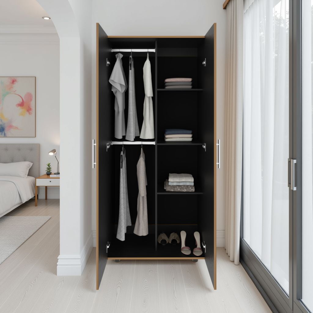 Tuhome - Closet 2 Puertas Tera Fresno Europeo Y Wengue 180x80x48 Cm