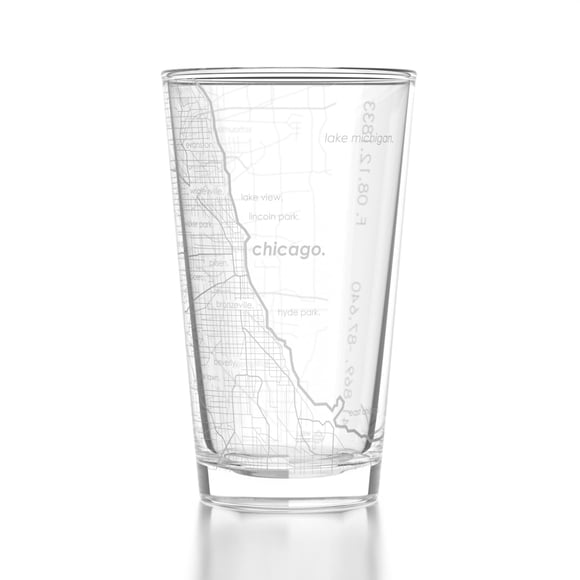 Vaso tipo pinta Well Told Mapa de Chicago 473 ml transparente