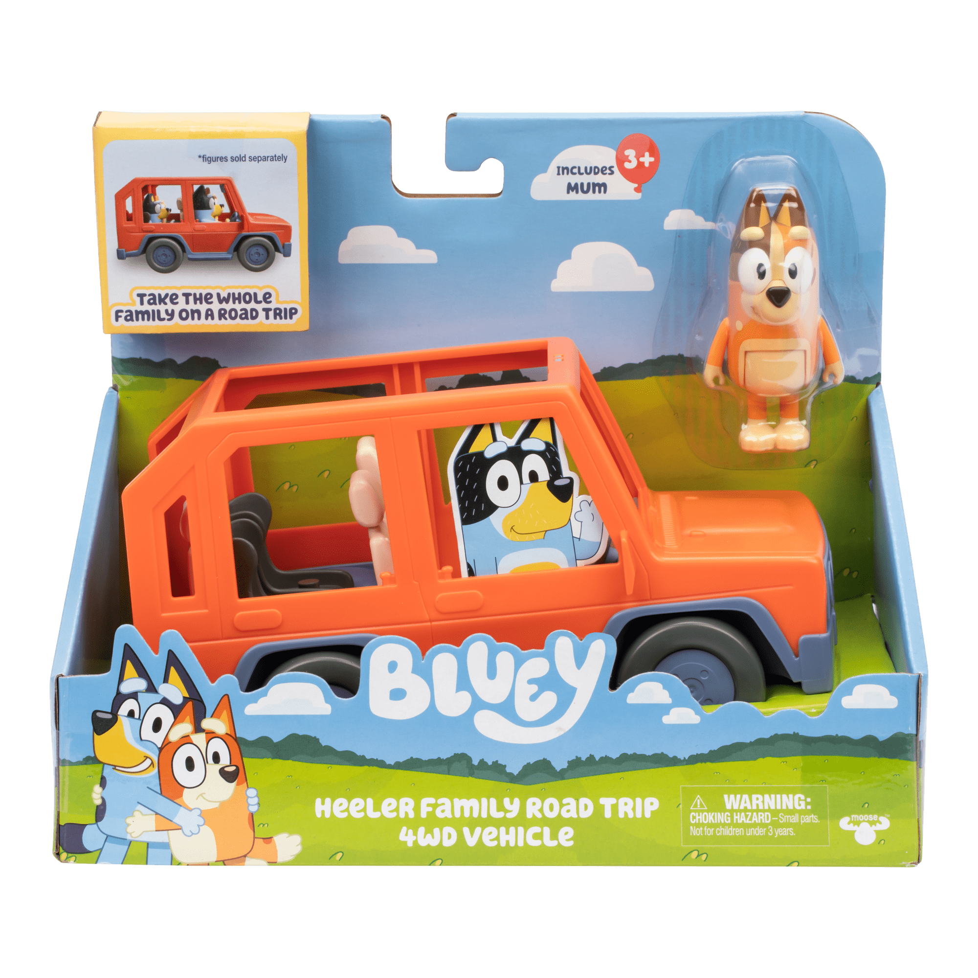 Figura Preescolar Bluey Vehiculo Familiar Y Mama Chilli Naranjo