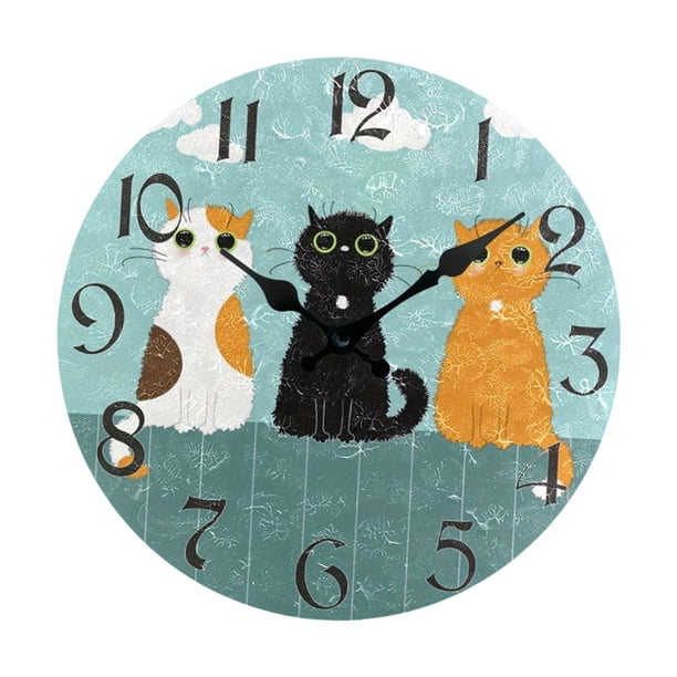 Reloj de pared con diseño de gato, divertido y redondo, silencioso, regalo único para inauguración de la casa, reloj decorativo de pared fácil de leer Estilo C