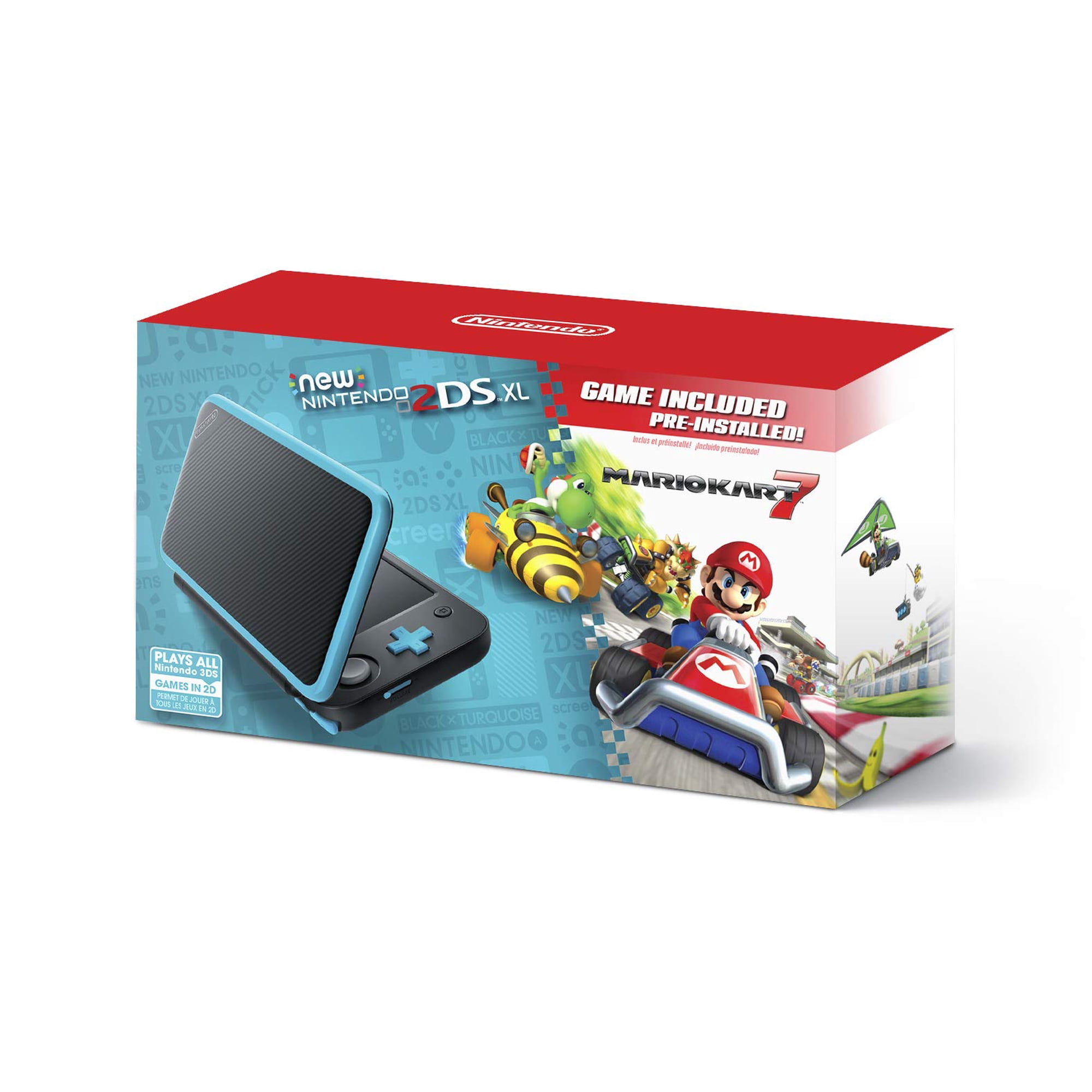 Consola de juegos Nintendo 2DS XL negro/turquesa con Mario Kart 7