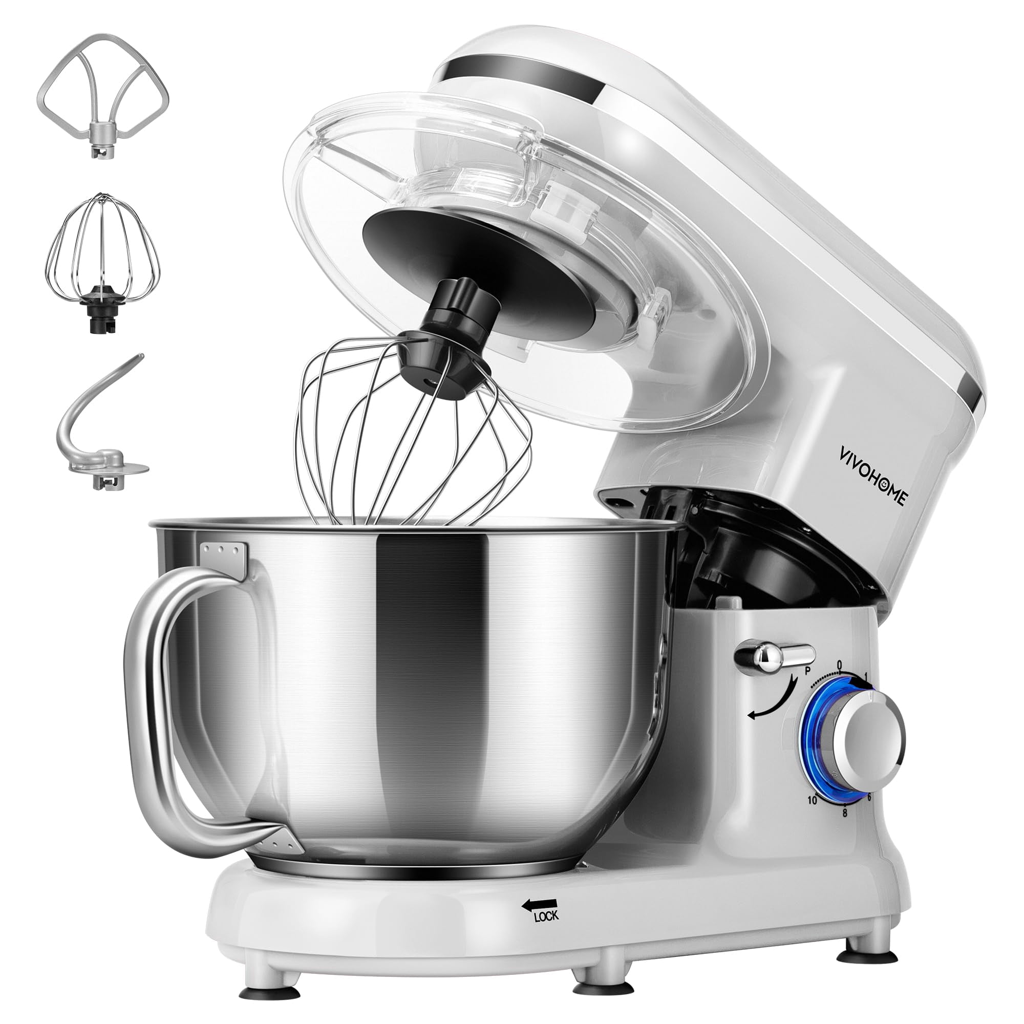 Batidora De Pie Vivohome 660 W, 6 L, Con Batidor, Gancho Para Amasar Y Batidor