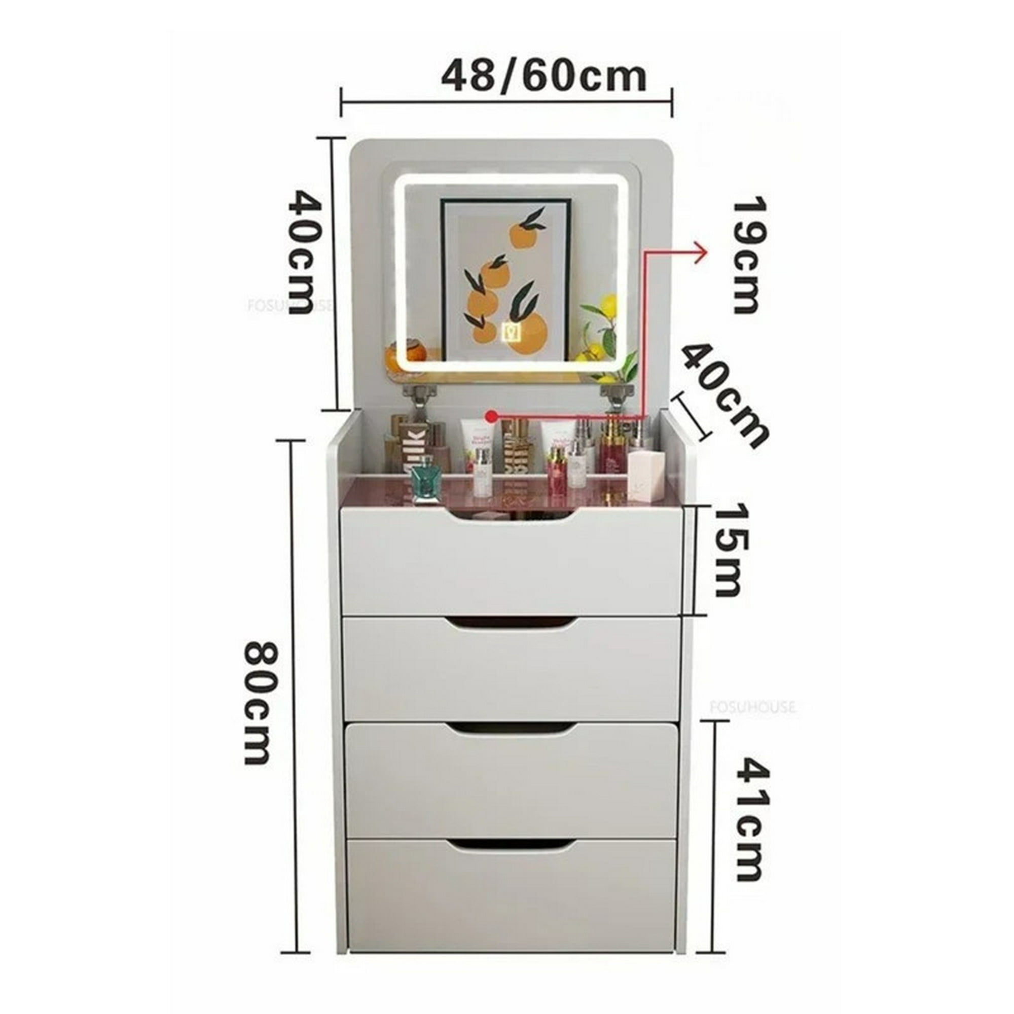 Tododescuento - Tocador 3 En 1 Con Taburete Y Luz Led