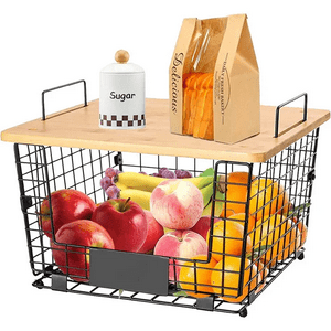 Wakeshome+H29:S29+H30:R30 - Cesta Organizadorcon Tapa De Bambú Almacenamiento Para Frutas Y Verduras