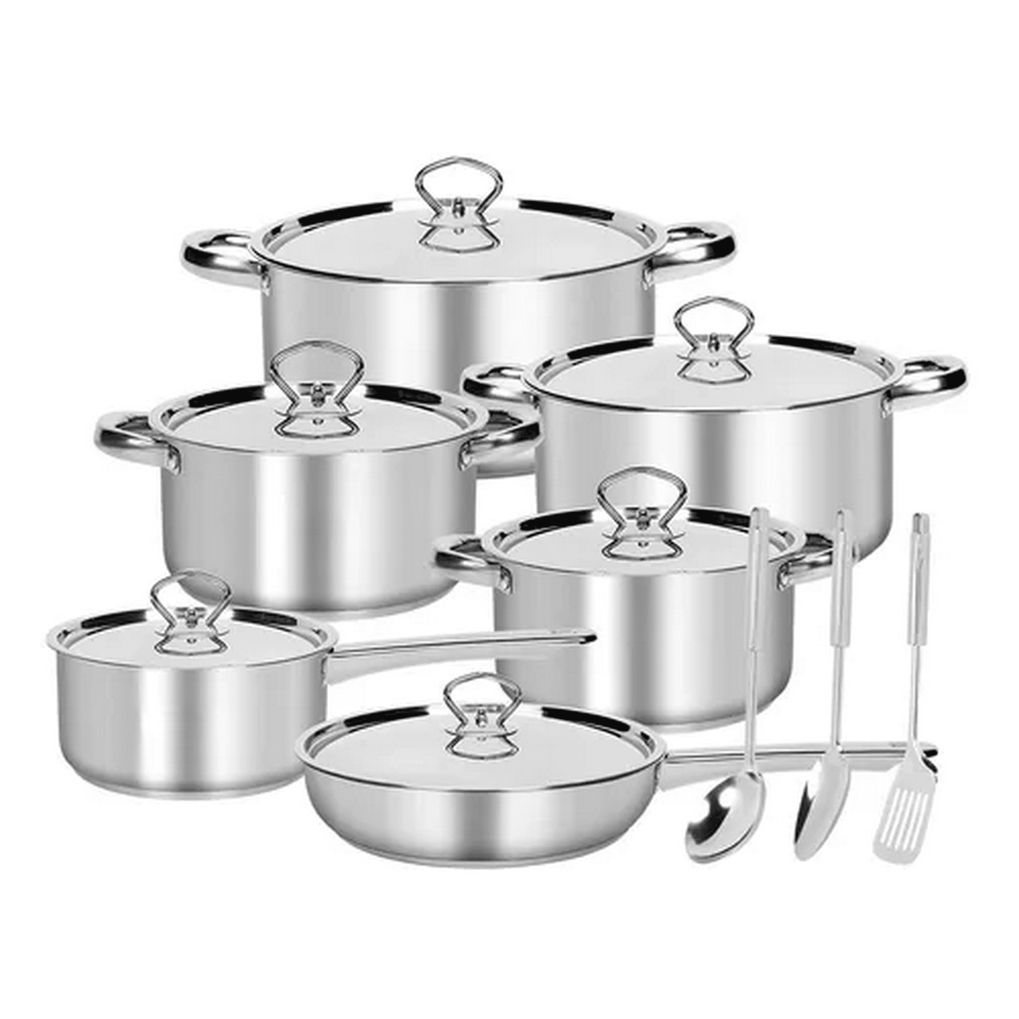 Genérico - Batería De Cocina De 15 Piezas, Acero Inoxidable, Color Plateado