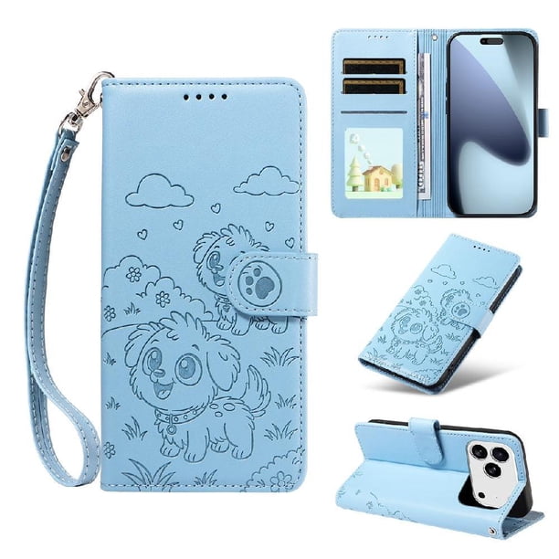 Funda Billetera FOXDOCK Compatible con iPhone 17 Pro, Diseño Perrito Tierno, Ranuras para Tarjetas y Soporte Plegable