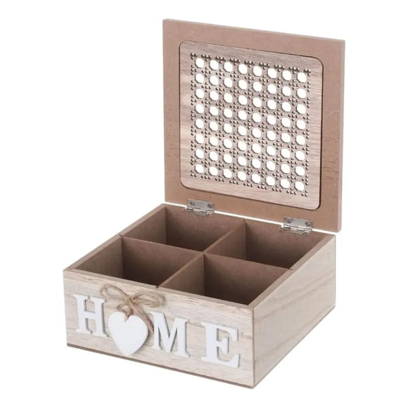 Caja De Té Mediana De Madera 4 Espacios Diseño Home Beige Beige