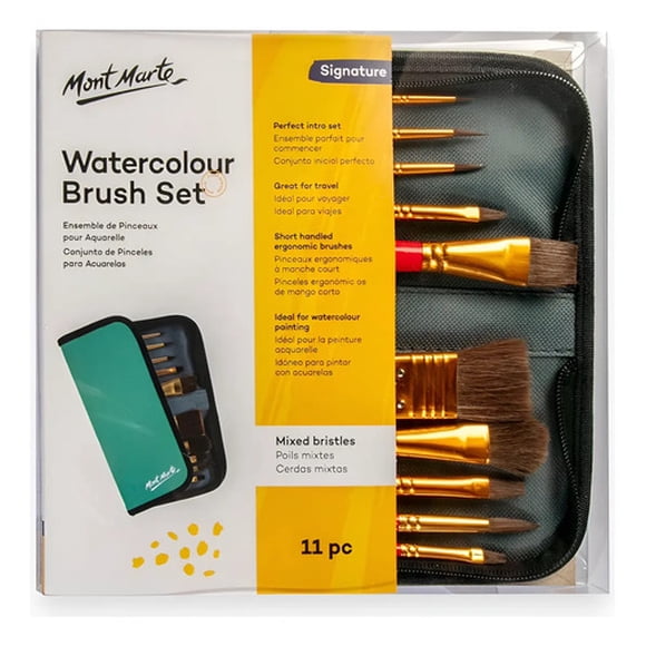 Set De 10 Pinceles Para Acuarela Con Estuche Mont Marte