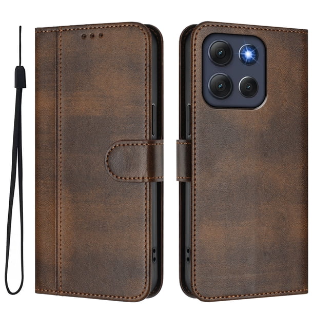 Funda Cartera para Motorola Moto G86 Protección 360° con Ranuras para Tarjetas y Soporte Marrón