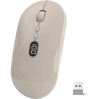 Veat00L - X1 Mouse Inalámbrico Con Pantalla De Batería, Wireless Óptico Recargable 2.4 G Ergonómico Silencioso Click 800/1200/1600 Ajustable Dpi Ratón Para Computadora,Portátil,Pc,Mac (Blanco Lechoso)
