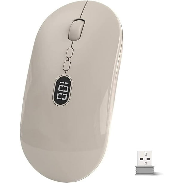 X1 Mouse Inalámbrico Con Pantalla De Batería, Wireless Óptico Recargable 2.4 G Ergonómico Silencioso Click 800/1200/1600 Ajustable Dpi Ratón Para Computadora,portátil,pc,mac (blanco Lechoso)