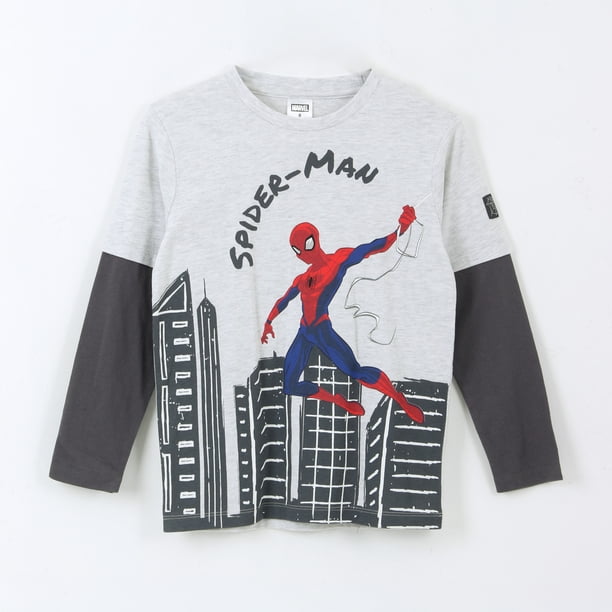 Polera Doble Manga Niño Jumping Spiderman Blanco Marvel