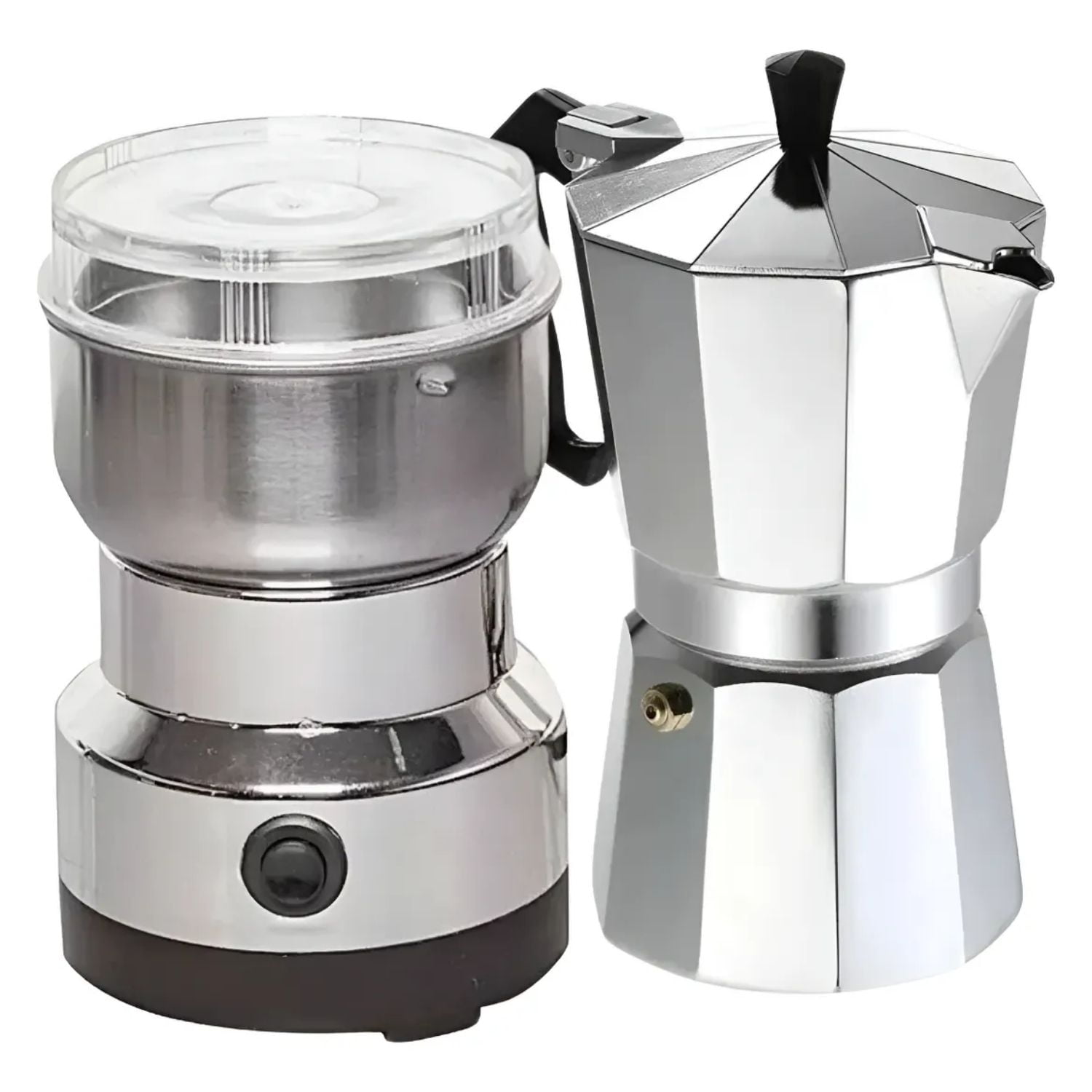 Genérico - Moledor Eléctrico De Café + Cafetera Italiana Greca 3 Tazas Color Gris