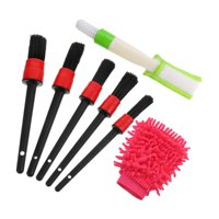 Ioensy - 7 Piezas Car Detailing Brush Interior Kit De Limpieza Accesorios Guantes Rojos