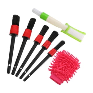 Ioensy - 7 Piezas Car Detailing Brush Interior Kit De Limpieza Accesorios Guantes Rojos