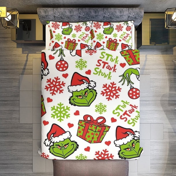 Christmas Grinch STwk STawk Stunk 3 Pieces Duvet Cover Set Full Size Super Soft Fade Resistant Microfiber