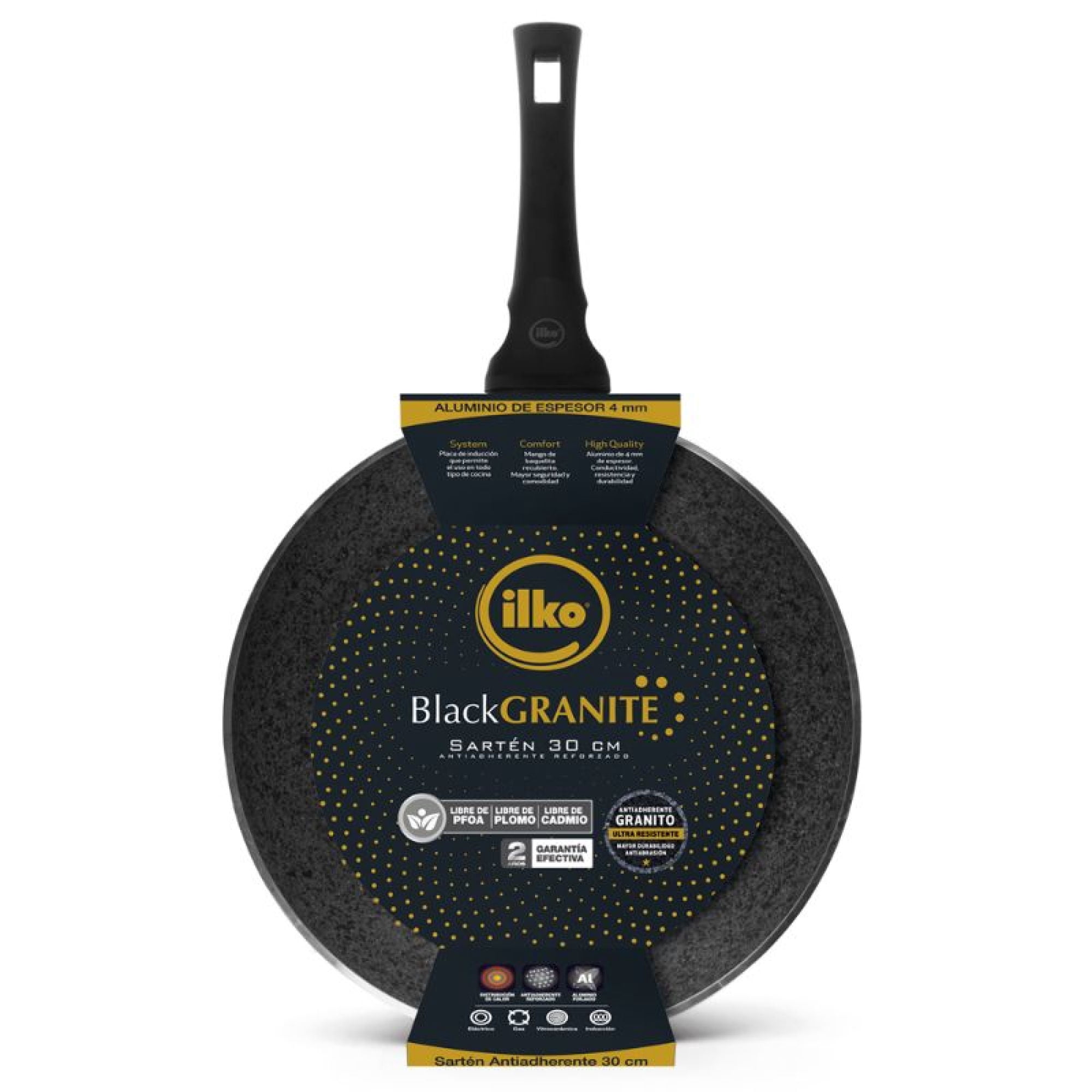 Sartén 30 Cm Antiadherente Granito Aluminio Fundido Negro 1 Piezas