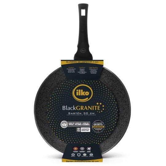 Sartén 30 Cm Antiadherente Granito Aluminio Fundido Negro 1 Piezas Ilko