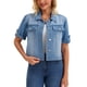 thumbnail image 2 of INSPIRE CHIC Chaqueta de Jean Recortada de Manga Corta con Cuello Abierto Casual de Denim para Mujer de Regreso a Clases 2XL Azul, 2 of 6