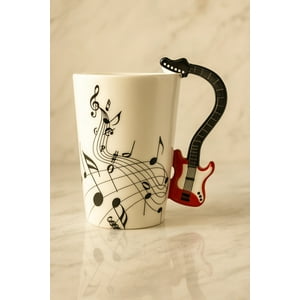 Taza Con Asa De Guitarra En 3D Y Notas Musicales