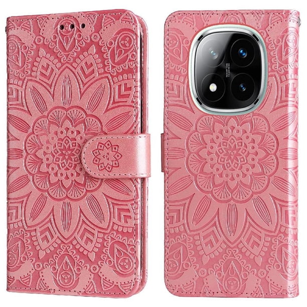 Funda tipo cartera FOXDOCK para Xiaomi Poco X7 5G , diseño girasol en relieve, cuero PU, cierre magnético, soporte y tarjetero