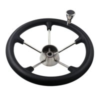 Magideal - Volante De Material Acero Inoxidable, 5 Con Perilla Giratoria, 13,98 Pulgadas De Diámetro. De 25 Grados Con Agarre De Espuma Negro