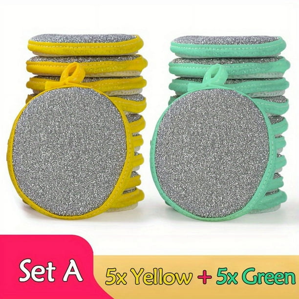 5/10pcs, Scrub Sponges, Washing Sponge, Washing Sponge Brush, Durable Double-Sided Dishwashing Sponge, Reusable Sponge Pad, Washing Scrubber Brush, Kitchen Tools