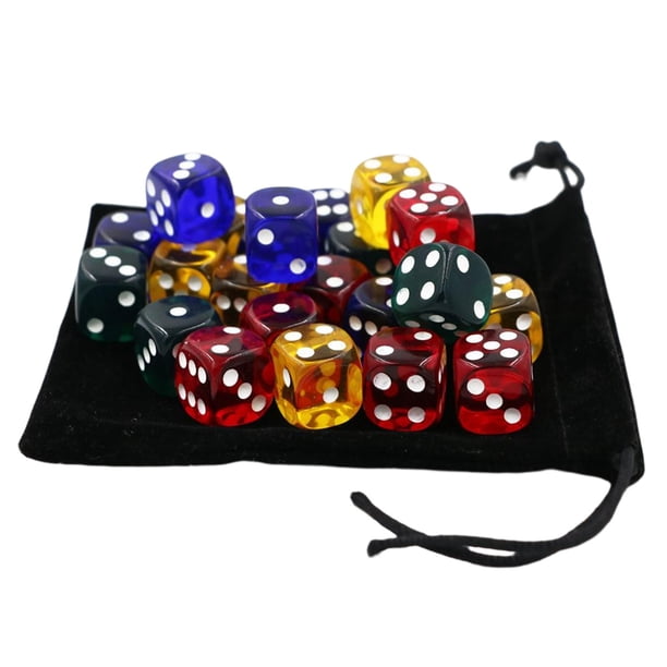 Dados de 6 caras de 16 mm (azul, rojo, negro, amarillo) Dados de punto de esquina redondeada D6 para favores de fiestas de aprendizaje de matemáticas,