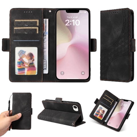 Carcasa Foxdock Iphone 16E De Cuero Pu, Diseño Acolchado Clásico, Protección Contra Caídas Y Rayones