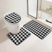 Casadeliacl - Set Alfombras De Baño 3 Piezas Suaves Absorbentes T.F.I Blnco Con Negro Cuadritos