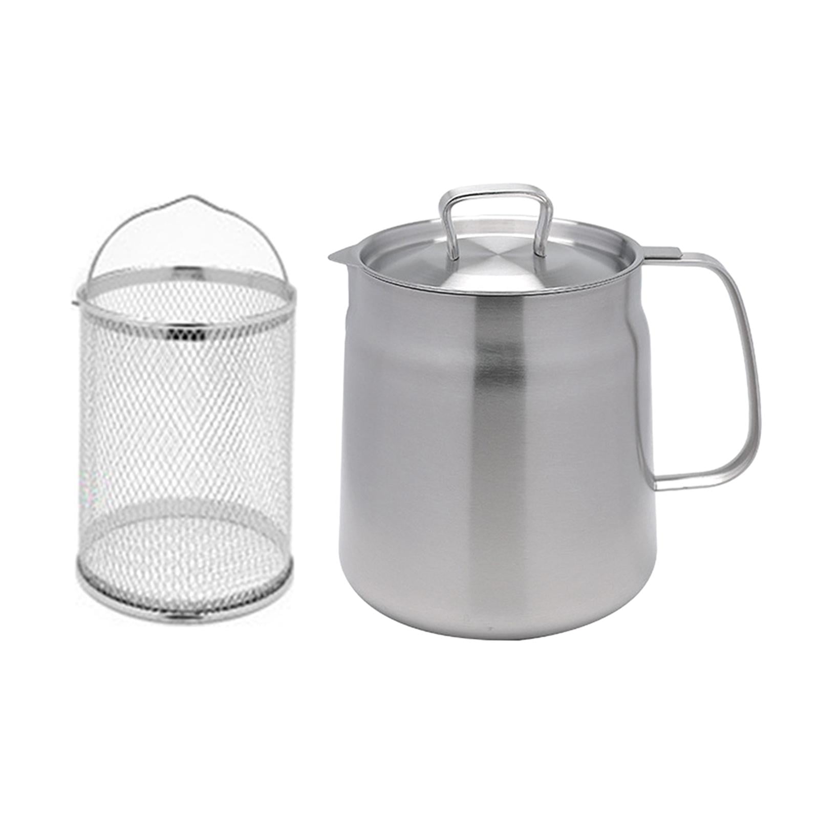 Bothyi - Contenedor De Grasa De Tocino, Filtro De Aceite De Acero Inoxidable, Colador De Aceite Doméstico, Olla De 2,0 L Con Cesta