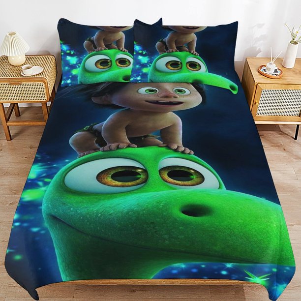 The Good Dinosaur Cartoon Bedding Sets Ultra Soft Skin-Friendly Duvet Cover 3 Piece, Cute Comforter Cover Bed Set for Boys Girls Kids