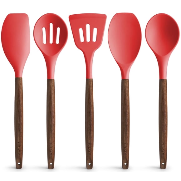 Set de utensilios de cocina Zulay de silicona antiadherente con madera de acacia