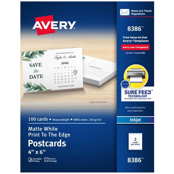 Postales Avery imprimibles de 4 x 6 pulgadas, color blanco mate para inyección de tinta (100 unidades)