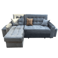 Camila Home - Sofá Cama 3 Cuerpos Gris Oscuro Felpa 200 Cm Con Baúl Y Puffs