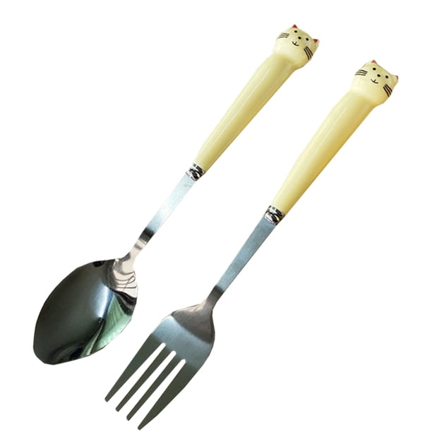 Juego de cubiertos para niños de 2 piezas, juego de cubiertos con cuchara y tenedor