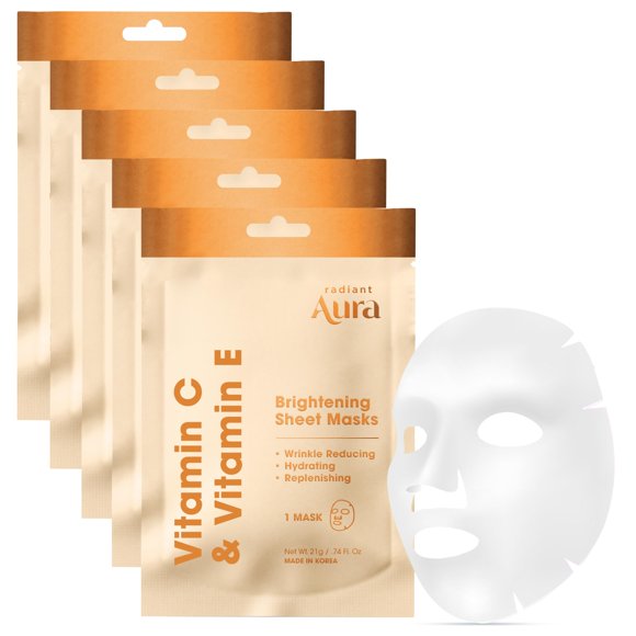 Mascarilla facial en lámina Radiant Aura con vitamina C y E, paquete de 5